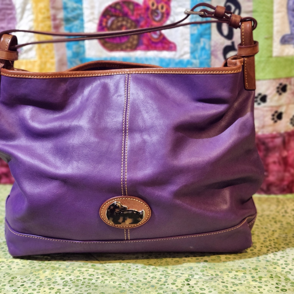 Dooney & Bourke Purple Hobo Bag with Brown Trim